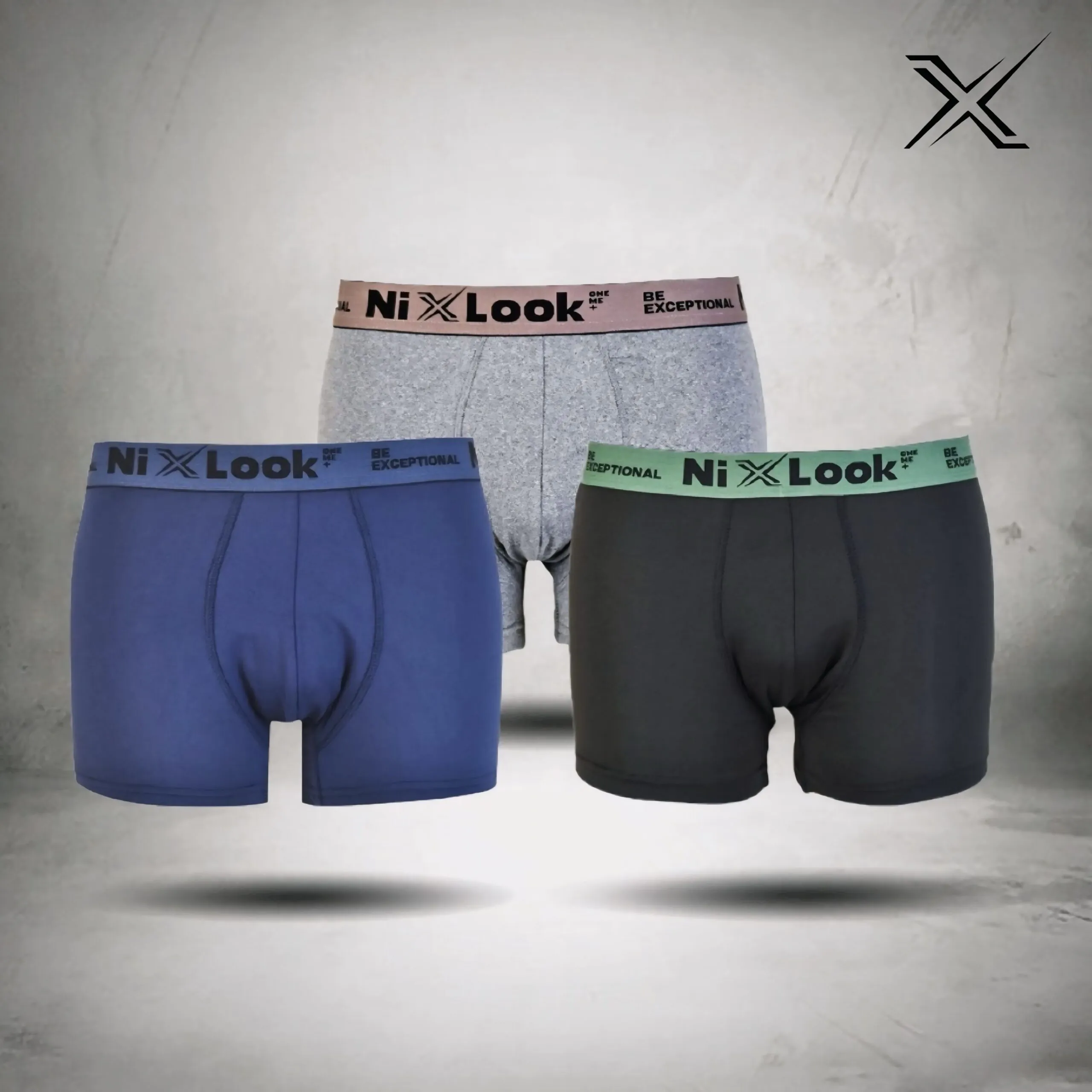 NixLook Mens Ultra Soft Boxer Brief Combo (Ash-Navy-Black 3pc)